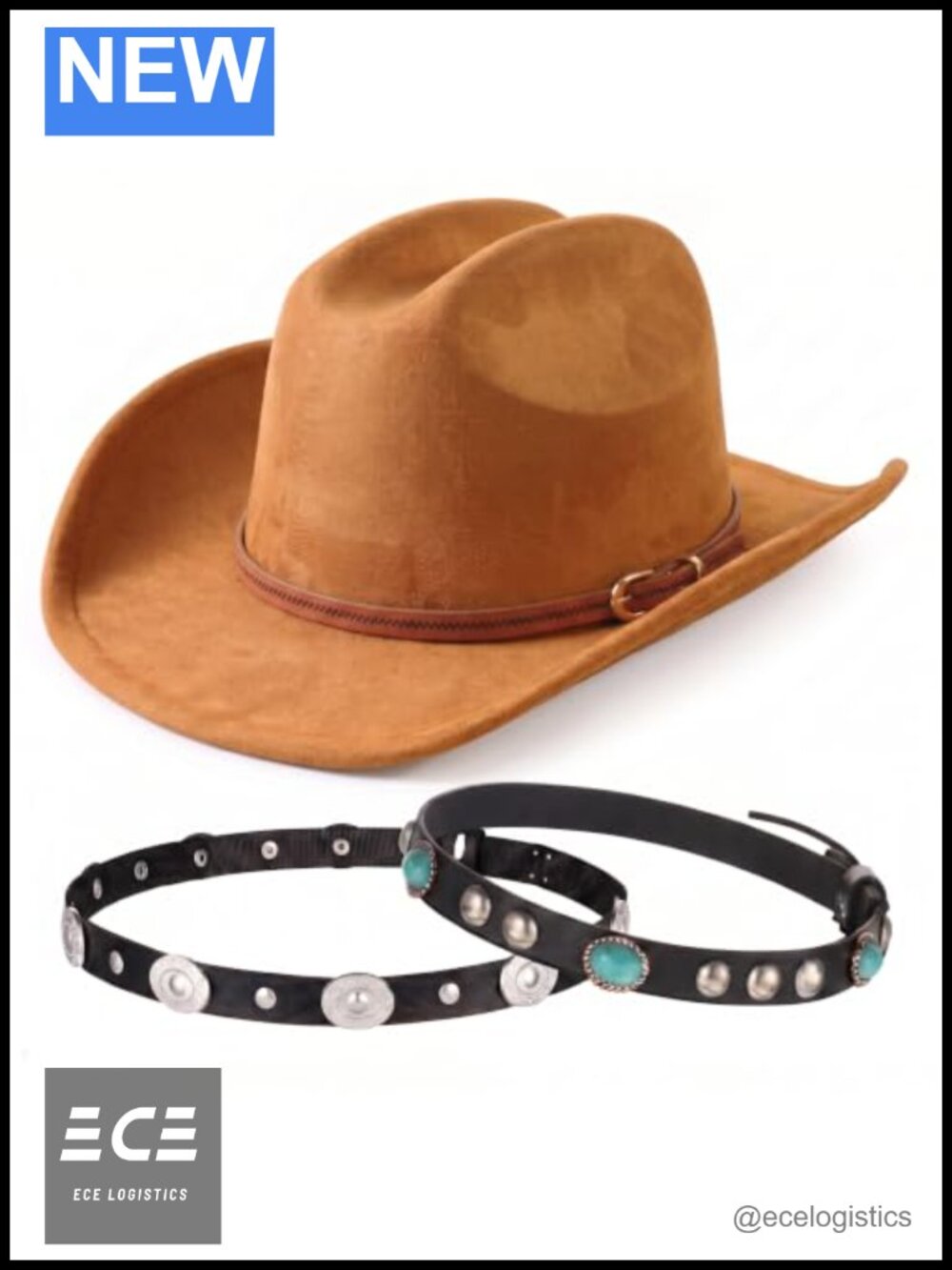 Faux Suede Cowboy Hat with 3 Interchangeable Hatbands Western Style